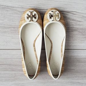 Tori Burch Tan Reva Raffia Straw Ballet Flats